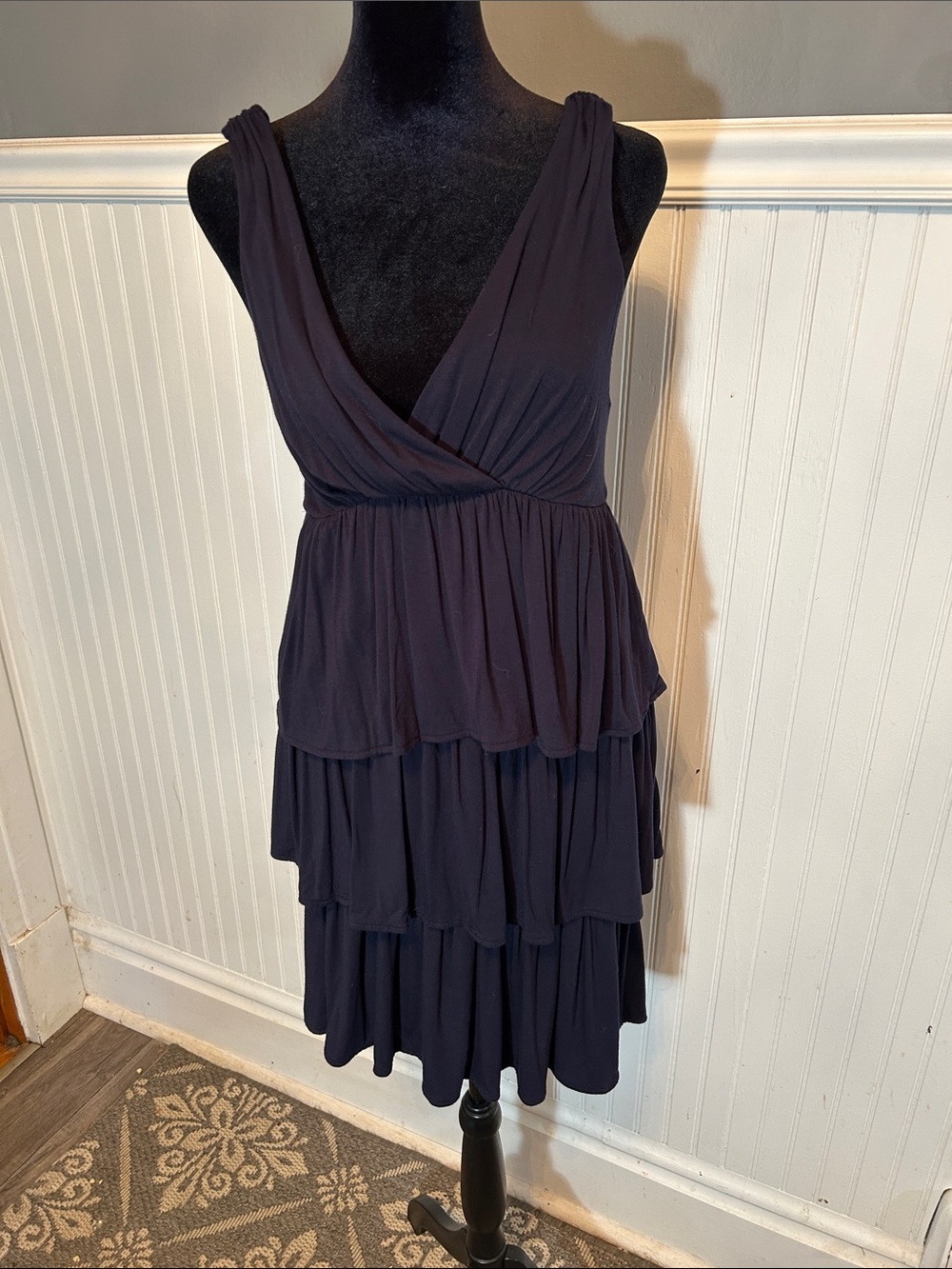 J. Crew One-Shoulder Tiered Navy Dress